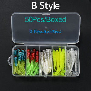 Topranc Soft Lure Set A&B Styles Paddle Tail Tube Worm Silicone Swim Bait Box For Lake River Bass Trout Angling Accessories