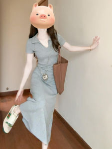 QINGMUZI | French Tea Dress with Collar