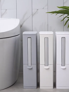Compact multi-functional trash can with a toilet brush included
