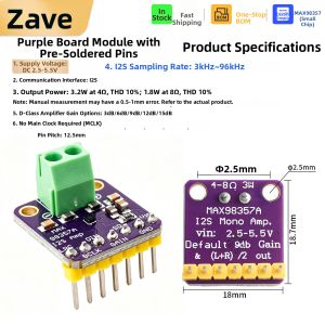 ZAVE | I2S Class D Filterless Audio Amplifier for ESP32 Raspberry Pi
