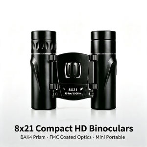 8x21 Compact HD Binoculars BAK4 Prism FMC Coated Optics Folding Mini Portable for Camping Travel Bird Watching Outdoor Hiking