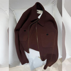 YUFUQING | 2025 New Korean Style Casual Coffee Knitted Open Cardigan Womens Spring Outerwear Unique Elegant Short Size Spring Jacket