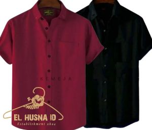 KEMEJA PAKET HEMAT 2PCS Kemeja Polos Pria Lengan Pendek Paket Murah 2Pcs Katun