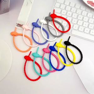 1pc Adjustable cable winder keychain lanyard accessories lanyard Reusable Fashion colorful silicone