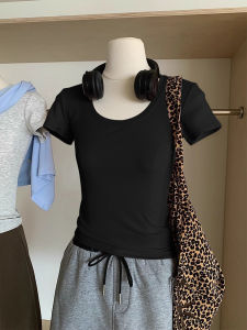 Áo Thun Cotton Cổ Chữ U Tay Ngắn Mùa Hè Cho Nữ Áo Lót Ôm Vừa Vặn Phong Cách Hàn Quốc Áo Thun Màu Trơn Mặc Đi Làm