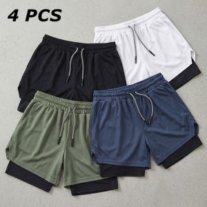 4 Piece Set Mens 2 in 1 Running Workout Shorts Gym Athletic Quick Dry Performance Shorts with Phone Pocket Towel Loop Gym Gear