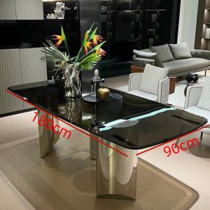 Modern Minimalist Italian Style Dining Table Set Rectangular Tempered Glass Home Use Luxury Simple Combination Dining Table