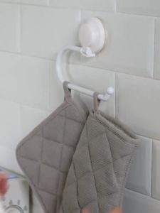 Kitchen Roll Holder with Suction Cup Wall Mounted Paper KicthenTowel Holder Dishcloth Hooks Self Adhesive No Drlling  Removable