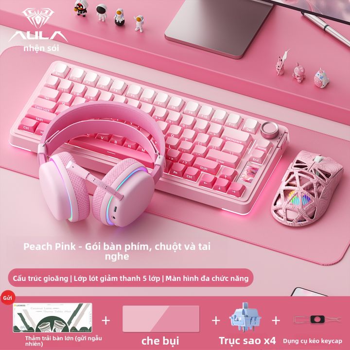 AULA | Combo Bàn Phím Chuột Tai Nghe Gaming AULA S75 Pro Màu Hồng, Full ...