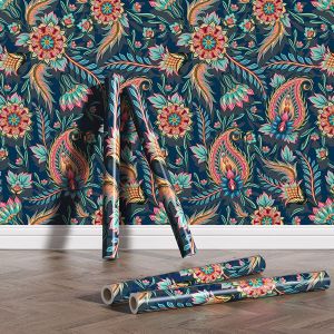 【Ready Stock】Boho Dark Vintage Floral Wall Sticker Peel And Stick Flower Wall Paper Home Decoration Self Adhesive Waterproof Durable Wallpaper Sticker European