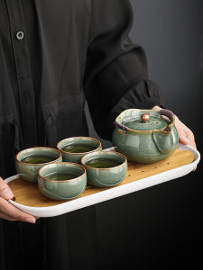 Handmade Honey Green Brother Kiln Tea Set Large Cover Bowl Tea Cup Tea Tray Anti-Scalding Tea Bowl High-End Gongfu Tea Set