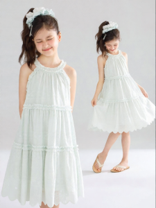 MUCMUKN | Cotton Heavy-Duty 3D Floral Embroidery Halter Dress