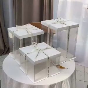 เค้กใส สี เหลี่ยม ฐาน-ฝาครอบสีขาว กล่องหมาก, ราคา 1 ชิ้น, ไม่รวม ริบบิ้น, ที่สุดในไทย