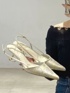 Elegant Low Cut Cat Heel French Style New Chinese Package Head Sandals Pointed Toe Buckle Thin Heel Womens High Heels