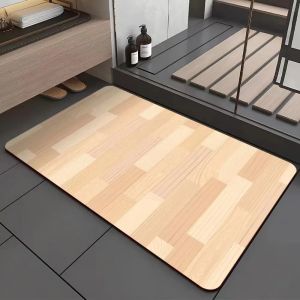 Thảm Trải Sàn Giả Gỗ Tự Nhiên 100% Polyester Nhanh Khô Chống Trơn Trượt Trang Trí Phòng Tắm Phong Cách Hiện Đại Thủ Công Tết Dây.