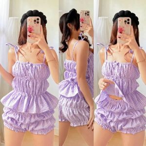 Loisa Smock Selftie Terno Womens Gingham Checked Layered Bloomer Skirt Set for Casual Wear - Womenswear Clothes