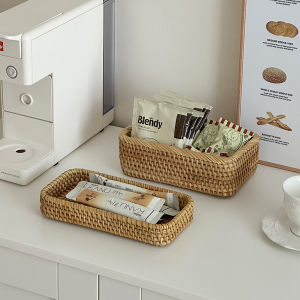 กล่องเก็บของทรงสี่เหลี่ยมลายไผ่สไตล์วินเทจสำหรับเก็บของบนโต๊ะสำหรับตกแต่งบ้านในช่วงฤดูร้อนปี 2024