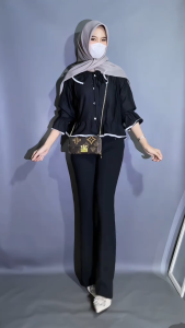 Zavora Atasan Ellena Blouse 3 in One Set Korean Hijab Style ( Bella Square + Blouse + Celana Cutbray ) Setelan Hangout Kekinian Simple - SET AB471