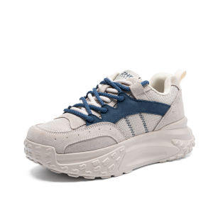 Zhe Retro Color Block Leather Dad Shoes Womens 2026 Thick Bottom Versatile Lightweight Mesh Breathable Sports Shoes
