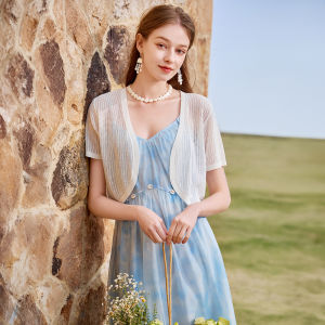 XIANGYING | White Short Knit Cardigan Lightweight Summer Top