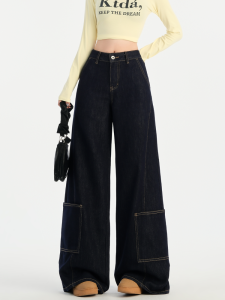 MATTUCLB Lazy Style Multi-Pocket Retro Popular Jeans Womens plus Size Pants Hip Concealing Slimming Fashionable Denim