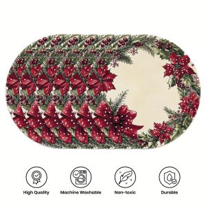 VIKAMA 6-Piece Christmas Poinsettia Placemats Family Gatherings Christmas Parties Holiday Table Decor & Accessories