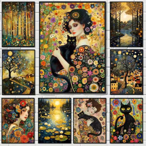 Jigsaw Puzzle 1000 pcs Klimt Inspired Woman And Cat Under Starry Night And Moon For Adults Stress Relief Puzzle Fun Present
