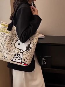 Japanese Fashion Peanuts Snoopy Handle Bags For Women High Capacity Trendy Snoopy Shoulder Tote Bag Leisure Cartoon Hot Sale Handle Bags