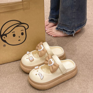 Young Adult Heart Bows Hole Shoes Womens Summer Students Cute Outdoor Thick Sole Height Increasing Non-Slip Closed Toe Sandals