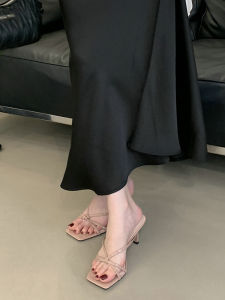 Purple High Heels Womens Outdoor Wear Square Head Cross Thin Strap Open Toe Thin Heel Fairy Cool Slippers Fashionable Summer Sandals