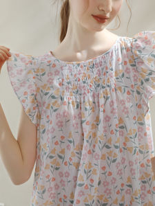 XEXZ | Combed Cotton Floral Print Sweet Sleep Dress Womens Summer New Style Nightgown Round Neck Sleeveless Midi Dress Youth Online Exclusive