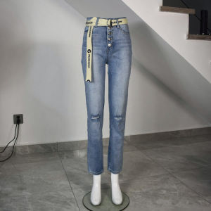 Ripped Denim Womens Export Tail Single Plus Size plus Sizes Loose Washed Light Breasted Baggy Pants High Waist Harem Pants