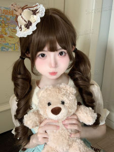 Cloud Bear Lolita Long Hair Full Head Cover Fun Double Tail Bicolor Hair Wig Sweet Style Face Slimming Function Heat Silk