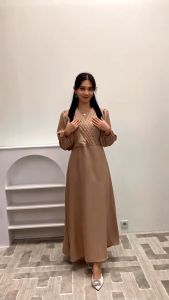 GDTIMA Arumi Long Dress Korean Style Gamis Casual Lengan Karet Balon Polos