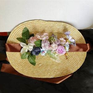 New Style Countryside Themed Bridal Photography Props Adhesive Flower Grass Hat for Studio Outdoor Photo Shoots Fashion Creativity