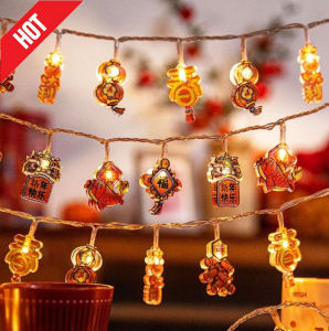 10 LED CNY 2025 Chinese New Year Fairy Lights Battery Operated Light String Lights Acrylic Balcony Hanging Decorations with Blessing Characters Flashing LED Lighting(In stock)