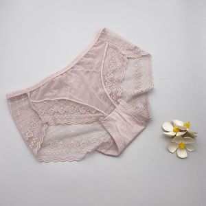 กางเกงชั้นในสตรี ตาข่ายลูกไม้ ถุดร้อน บาง ระบายอากาศได้ กางเกงในรูปสามเหลี่ยม ดีไซน์โบว์ ลีครึม สไตล์หวาน ชุดชั้นในที่สะดวกสบาย สำหรับผู้หญิง