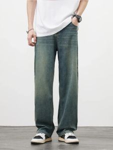Spring Autumn New Mens Straight Vintage Fit Jeans Casual Trousers High Quality Male Korean Fashion Baggy Wide Leg Denim Pants