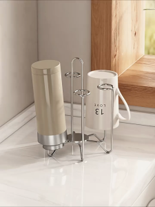 Stainless Steel Drink Cup Holder With Water Tray U Shape Handle Design Glass Cup Tea Cup Storage Rack