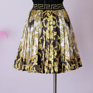 Daiyicong Court Style Floral Print A-Line Mini Skirt Slimming Vintage High Waist Pleated Short Skirt Womens Fashion Summer