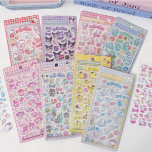 Sanrio | New! 8 Sets Sanrio Style Hello Kitty Kuromi 3D Crystal Stickers Cinnamoroll My Melody Cartoon Decoration DIY Phone Case Stickers