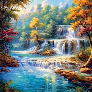 Huacan Full Diamond Painting Landscape Waterfall Rhinestones 5d Diy Diamond Mosaic Scenery New Collection Kit Wall Decor