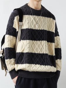 ROMON | Loomen Mens Knitted Sweater Autumn Winter Loose Casual Thick Warm Fashionable Urban Style Long Sleeve Round Neck Pullover