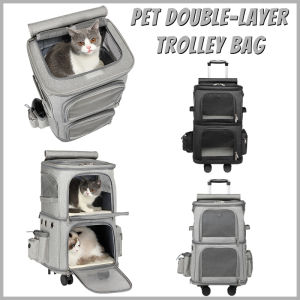 Modern Pet Stroller Handheld Cat Bag Double Layer Pet Trolley Case for Outdoor Large Capacity Travel
