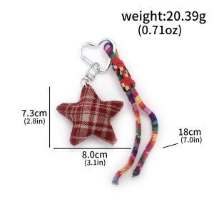 Creative Retro Scottish Plaid Five-Pointed Star Bag Charm High-Quality DIY Keychain Student Backpack Accessory Holiday Gift