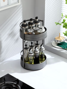 360 Degree Rotating Kitchen Storage Rack Single Double Layer Spice Rack Multi Functional Corner Countertop Organizer Carbon Steel