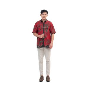 Kemeja Hem Batik Lengan Pendek Atasan Batik Pria Motif G 001 Bahan Katun Adem Dan Nyaman