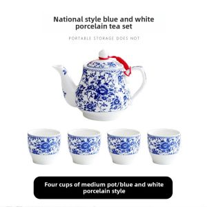 Weifeng National Style Blue and White Porcelain Teapot Ceramic For Home Large Capacity Single Teapot Large Size Tea Cup Single Teapot Set Tea Set