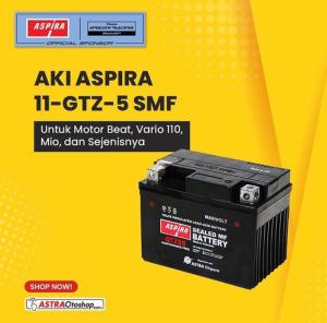 AKI MOTOR SEMI KERING MOTOR HONDA BEAT. VARIO. SCOOPY. DLL MERK ASPIRA KUALITAS ASTRA OTOPARTS TYPE GTZ-5S 3.5 AMPER HARGA MURAH.