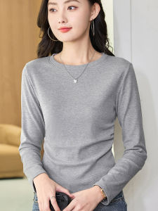 Pure Cotton Fall and Winter Brushed Thickened Waist-Tight T-Shirt Womens Long Sleeve Slimming and Short Small round Neck Inner Bottoming Top